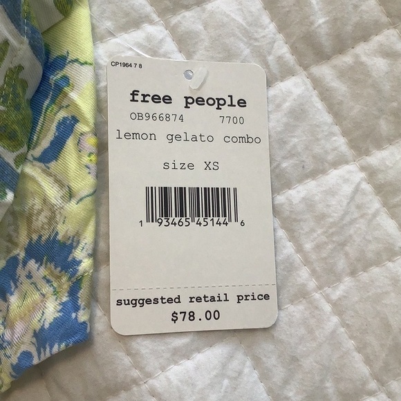 NEW Free People Baja Babe cold shoulder top Yellow Printed Lemon Gelato size XS - Picture 9 of 13